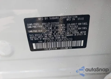 2021 Subaru Forester Premium из США, поврежденный, VIN JF2SKAJC6MH580509